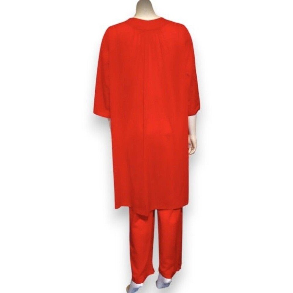 Vintage Shadowline Robe & Pant Set-Small/34-1950s-Button Front-Pockets-Red - Picture 5 of 11
